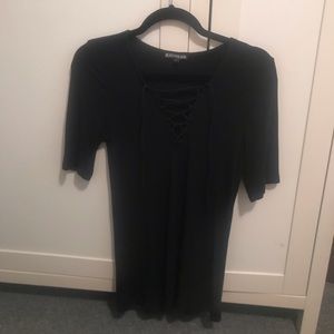 Express Tops - Express Black Lace-up Front Ribbed Top Express Tops - Express Black Lace-up Front Ribbed Top